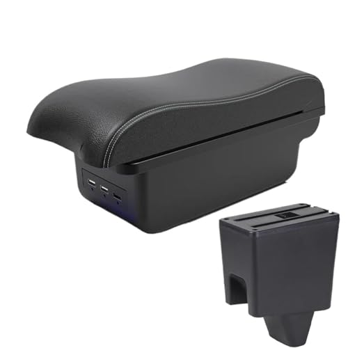 NANGAEBPPW Für Proton Für Saga Armlehnen-Aufbewahrungsbox Leder-Armlehne Auto-Styling USB Mittelkonsolen-Zubehör(B3 Schwarz weiß 3USB) von NANGAEBPPW
