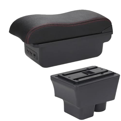 NANGAEBPPW Für S&koda Für FABIA Armlehnenbox Für S&koda Für Fabia II 2 Auto Armlehne 2008-2014 Gebogene Oberfläche Leder Auto Aufbewahrungsbox(B1 Schwarz rot 3USB) von NANGAEBPPW