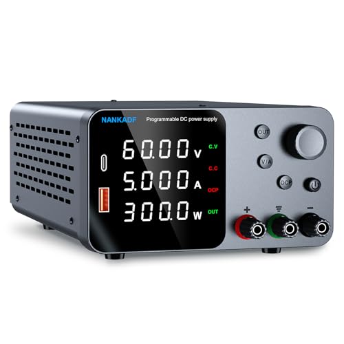 Labornetzgerät 60V 5A, DC geregeltes Netzteil mit USB-A/Type-c Schnittstelle, Labornetzteil mit Encoderregelung 4-stellige LED-Präzisionsanzeige für Labor und Elektronikreparatur von NANKADF