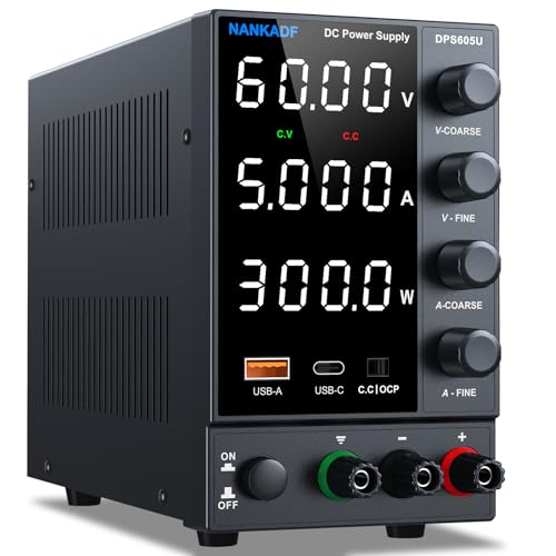 Labornetzgerät einstellbar 60V 5A, Variables DC-Netzteil mit USB-A/Typ-c-Schnellladeanschluss, hochpräzise 4-LED-Anzeige Bank Encoder-Regler-Stromversorgung von NANKADF
