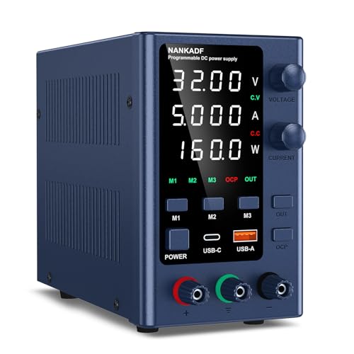 NANKADF Labornetzgerät 0-30V 0-5A DC geregeltes Netzteil mit Datenspeicher Variables Schaltnetzteil Hochpräzise LED-Anzeige Labornetzteil mit 5V/3,6A USB-Anschluss von NANKADF