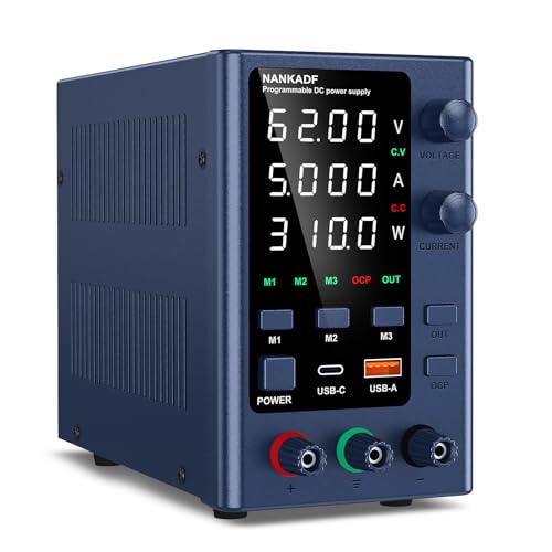 NANKADF Labornetzgerät 0-60V/0-5A DC geregeltes Netzteil mit Datenspeicher Variables Schaltnetzteil Hochpräzise LED-Anzeige Labornetzteil mit 5V/3,6A USB-Anschluss von NANKADF