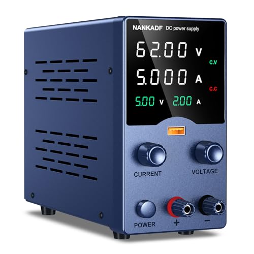 NANKADF Labornetzteil, 0-60V 0-5A DC-Netzteil, Labornetzgerät mit Drehknopfverstellung, einstellbares Schaltnetzteil mit 5V 3,6A USB-Schnellladefunktion von NANKADF