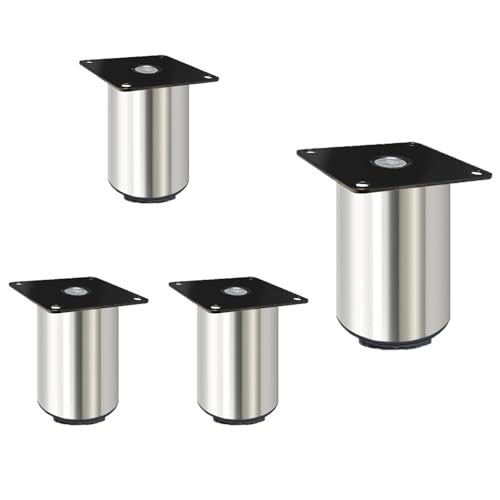 NANNAN3360 4 Stück Möbelfüße Silberfarbene Möbelbeine Edelstahl Tischfüße Höhenverstellbar um 0,5 cm Metall Füße Stützfüsse, Möbelbeschläge (10cm) von NANNAN3360