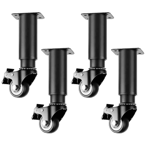 NANNAN3360 mit Rollen Möbelfüße Eisenfüsse Schwarze Möbelbeine 4 Stück Tischfüße Mobile Stützfüße Sofabeine Höhenverstellbar, mit Bremsen (31.5cm) von NANNAN3360