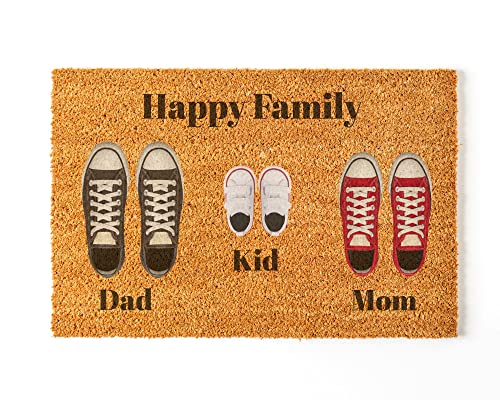 Fußmatte Personalisiert | Gestalte sie mit deiner Familie | 70 x 40 cm Lustige Fußmatten aus 100% Kokosfaser | 3-köpfige Familie - NANNUK von NANNUK Baby creations