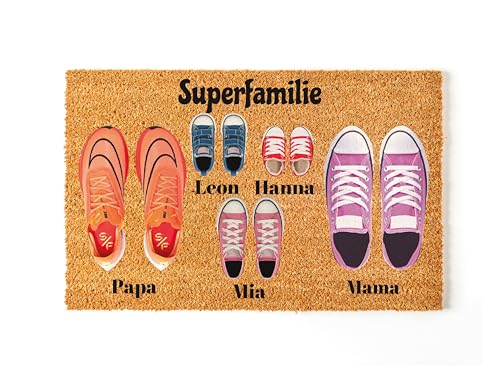 NANNUK Alohomora Kokosfaser-Fußmatte, 70 x 40 cm, rutschfeste Unterseite, originelle Fußmatte für den Eingangsbereich (Familie von 5) von NANNUK Baby creations