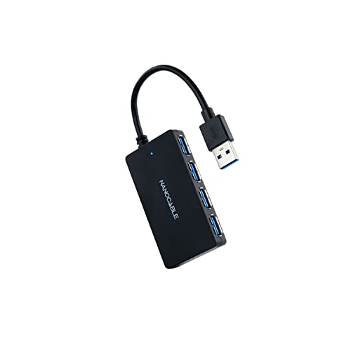 NANOCABLE 10.16.4403 - USB 3.0 Hub mit 4 USB 3.0 Anschlüssen, USB-A/Stecker auf USB 3.0/Buchse, Schwarz, 15 cm von NANOCABLE