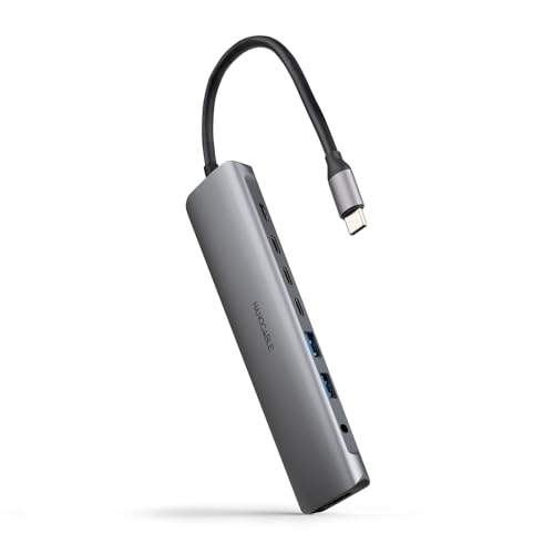 NANOCABLE 10.16.4608-8 in 1 USB-C Hub, USB-C 3.1 zu 2xUSB-A 3.0 + 3xUSB-C 3.0 + USB-C PD + HDMI 4K@60Hz + 3.5mm Audio Klinke, Aluminium, Grau, 18 cm von NANOCABLE