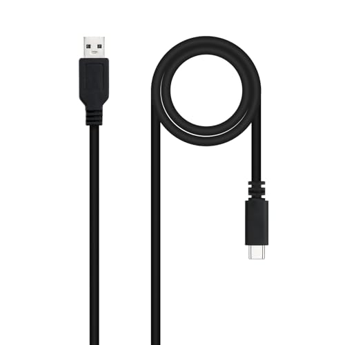 Nanocable 10.01.2100 - Kabel 3A USB 2.0 zu USB-C, hauptsächlich für Handys, Tablets, Laptops usw. bis zu 3 Ampere Last, Typ C/M-A/M, männlich-männlich schwarz, 0.5 mts von NANOCABLE