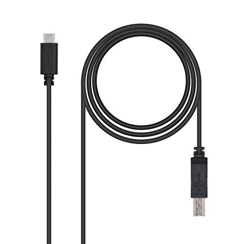 Nanocable 10.01.2202 - Kabel für Drucker 3A USB 2.0 an USB-C, ideal zum Anschluss von Geräten mit USB-C an Drucker, bis zu 3 Ampere Last, Typ C/M-B/M, Stecker-Stecker, schwarz, 2.0 mts von NANOCABLE