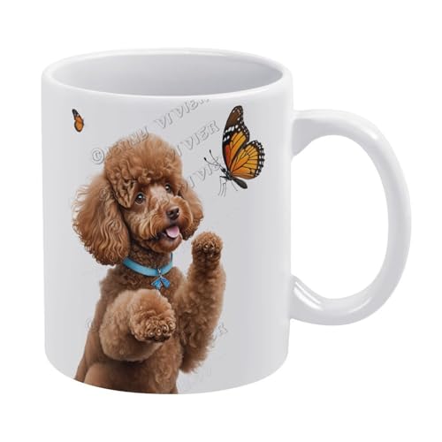 Tasse mit braunem Pudel, für Mütter und Väter, brauner Pudel, Kaffeetasse, Geschenke für Männer und Frauen, Hundeliebhaber, brauner Pudel, 325 ml von NANVIER