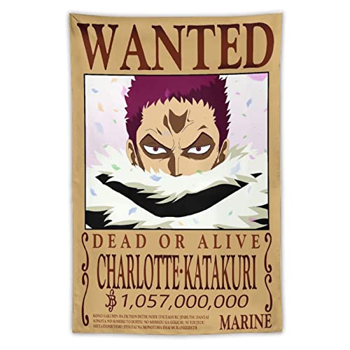 NANXIANG Anime One Piece Wanted Poster Charlotte Katakuri Gemälde auf Polyester Wandkunst Tapisserie Scrollbild Bild Druck Wohnzimmer Wanddekoration Home Tapisserie von NANXIANG