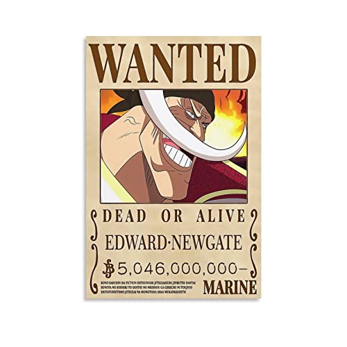NANXIANG Anime One Piece Wanted Poster Edward Newgate Wandkunst Poster Scrollen Leinwand Gemälde Bild Wohnzimmer Dekor Zuhause 20 x 30 cm von NANXIANG