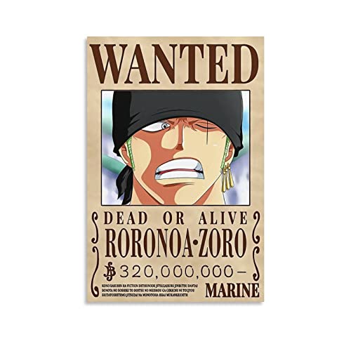 NANXIANG Anime One Piece Wanted Poster Roronoa Zoro Leinwand Poster Wandkunst Bild Drucke Hängende Foto Dekor Home Poster Kunstwerke 60 x 90 cm von NANXIANG