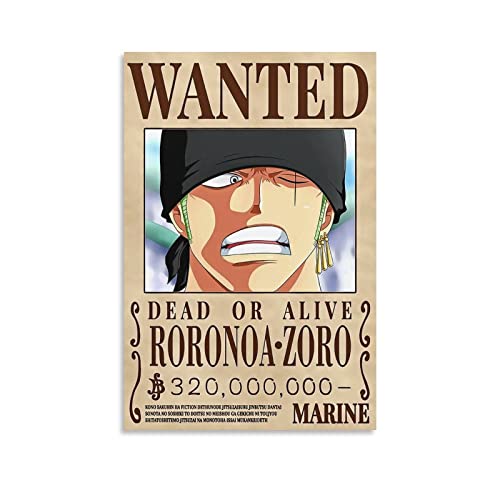 NANXIANG Anime One Piece Wanted Poster Roronoa Zoro Poster Druck Kunst Wandbild Leinwand Poster Moderne Schlafzimmer Dekor 40 x 60 cm von NANXIANG