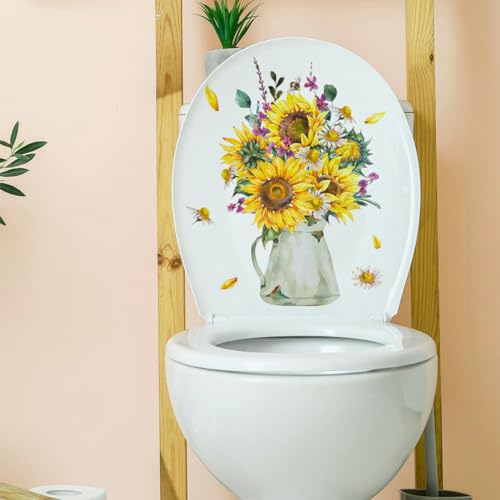 30 * 25 cm 2 Stück Sonnenblumen & Vase Selbstklebende Toilettendeckelaufkleber Lustige Toilettensitzaufkleber für Deckel Toilettenaufkleber für Sitzwandaufkleber von NANZU