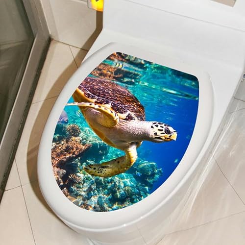 NANZU 34 * 29 cm 3 stücke Schildkröte Delphin Marine Oval Selbstklebende Wc Deckel Aufkleber Lustige Wc-Sitz Aufkleber Für Deckel Meer von NANZU