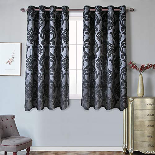 NAPEARL Damast Vorhänge für Wohnzimmer, Gothic Jacquard Vorhang Gardinen mit Blumenmuster Schwarz Gardinen für Schlafzimmer 63 Zoll Länge, 2er Set Paneele, je 132 x 163 cm von NAPEARL