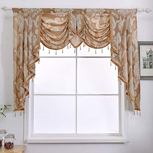 NAPEARL Fensterbehang in Wasserfall-Form, Damast Querbehang für Wohnzimmer mit Perlen, Jacquard Swag Volant für Fenster (1 Volant Beige, 155 cm Breite) von NAPEARL