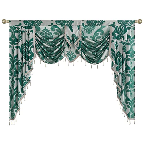 NAPEARL Fenstervolants für Wohnzimmer, Jacquard-Luxus-Volant, Vorhänge für Fenster, Smaragdgrün, Stangentasche, Wasserfall-Volant mit Girlanden, 155,4 cm breit von NAPEARL