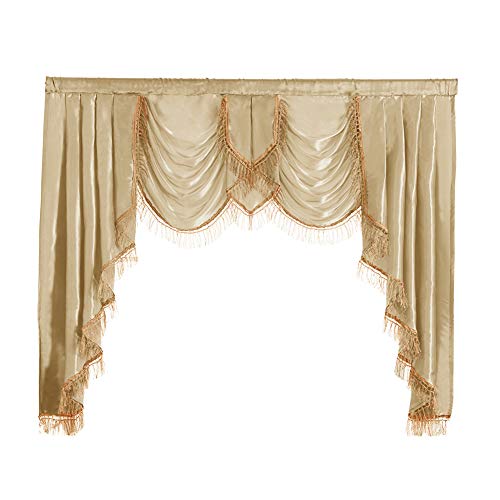 NAPEARL Polyester Dünner Satin Vorhang mit Quasten Volant Wasserfall Fenster Dekoration 1 Valance 61" W x 49" L champagnerfarben von NAPEARL