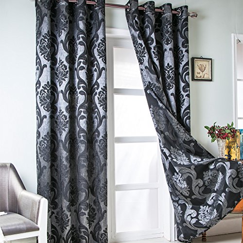 NAPEARL Schwarze Damast Vorhänge für Wohnzimmer, Gothic-Stil Gemusterte Schlafzimmer Vorhang Drapes, Jacquard Vorhänge für Schlafzimmer 84 Zoll Länge, 2er Set Paneele, je 132 x 213 cm von NAPEARL