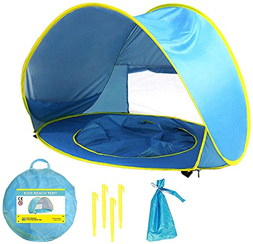 Baby Strandmuschel Strandzelt Pop Up UV Schutz mit Baby Pool Kinder Beach Zelt mit Trennbarer Pool Wasserdichtes und Belüftetes Tragbares Beach Zelt,Mit Tragetasche Sun Shelter (Blue) von NAQ