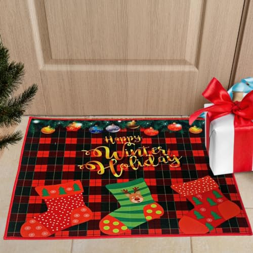 NARAMAKI® Weihnachtsteppich – 1 Fußmatte Weihnachten – Fußmatte für den Eingangsbereich – Badteppich – dekorativer Teppich für den Innenbereich (rot) von NARAMAKI