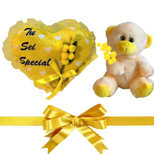 NARAMAKI Muttertagsgeschenk 2024 Herzkissen mit Mimose + Teddybär mit Mimose. Originelles Geschenk für Frauen + Geschenkidee von NARAMAKI