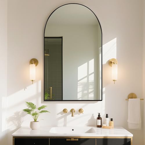 NARCISSUS Gewölbter Wandspiegel 61x91cm, Kosmetikspiegel aus Metall für die Wand, an der Wand montierter Spiegel mit Rahmen aus Aluminiumlegierung für Badezimmer, Wohnzimmer, Eingangsbereich,Black von NARCISSUS
