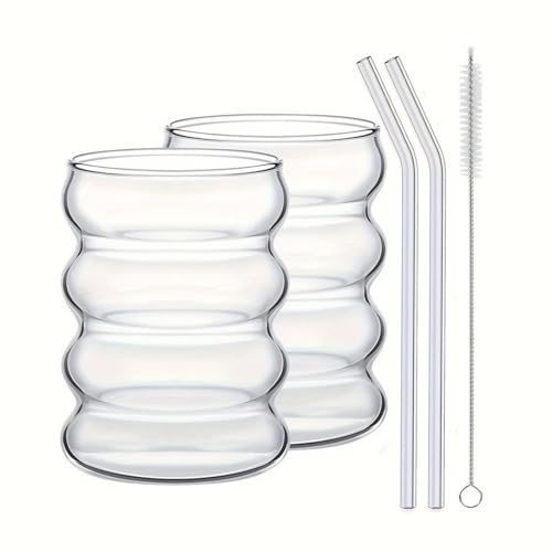 NARHOR Plus Size Gerippte Trinkgläser mit Glasstrohhalmen 2er Set, 301-400ml bubble glas, Kaffeegläser perfekt geeignet für Cappuccino, Caffe oder Americano NARHOR Plus Size Gerippte Trinkgläser mit Glasstrohhalmen 2er Set, 301-400ml bubble glas, Kaffeegläser perfekt geeignet für Cappuccino, Caffe oder Americano von NARHOR