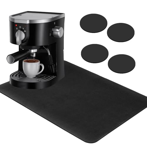 NAROSEBE Kaffeemaschine Abtropfmatte Schwarz, Saugstarke Trockenmatte, 40x50cm Kaffeemaschine Matte Unterlage, Absorbierende Saugfähige Abtropfmatte mit 4 Untersetzer Spülmatte für die Küche Bad Theke von NAROSEBE