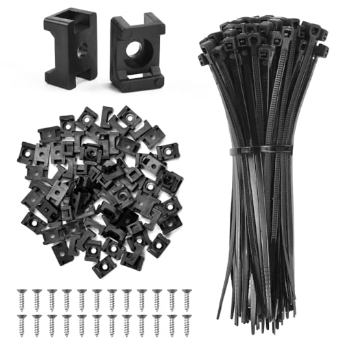 NAROBESE 120 Stück Kabelhalter Schraubbar Schraubsockel Kabelbinder Befestigungssockel Befestigung Schraubbar 100mm Kabelmanagement Schreibtisch Kabelschellen Schwarz Nylon Halterung für Kabelbinder von NAROSEBE