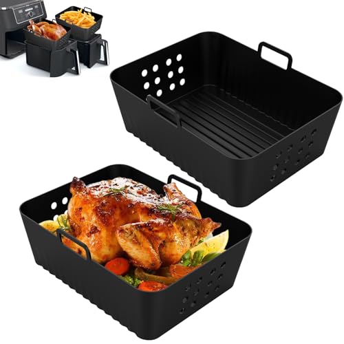 NAROSEBE 2 Stk Silikon Backform für Heißluftfritteuse Silikonform Heißluftfritteuse Korb Rechteckig Luftfritteuse Silikon Topf Antihaft Airfryer Korb Heissluftfritteusen Zubehör (19 * 14 * 7cm) von NAROSEBE