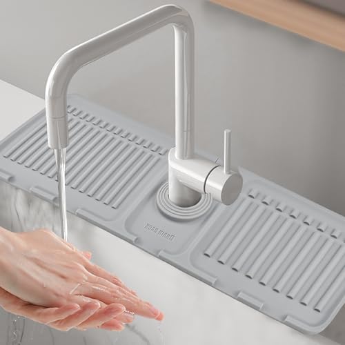 NAROSEBE 2pcs Wasserhahn Wpritzschutz Abtropftablett Matte, Silikon Wasserhahn Matte Küche, Wasserhahn Spüle Spritzschutz Wasserfänger Matte, Silikon Abtropfmatte Spüle für Küche Bad (44.5 *14 CM) von NAROSEBE