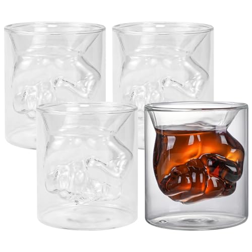 NAROSEBE 4 Schnapsgläser Set 150 ml Tequila Gläser mit 3D-Relief-Faust-Form im Inneren Transparent Vodka Gläser Whiskyglas Stamperlgläser für Schnaps, Jägermeister, Korn von NAROSEBE