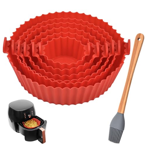 NAROSEBE 6 Stk Silikon Backform für Heißluftfritteuse Silikonform Heißluftfritteuse Korb Luftfritteuse Silikon topf Antihaft mit Bürste Airfryer Korb Heissluftfritteusen Zubehör für Backform von NAROSEBE