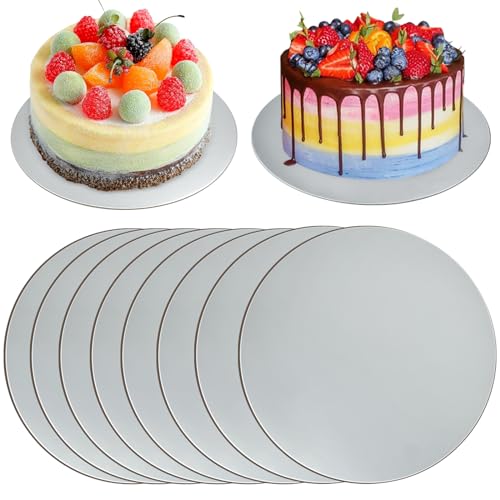NAROSEBE 8 Stück Cake Board Tortenplatte Tortenunterlagen Pappe Wiederverwendbar Cakeboard Rund 20 cm Kuchenplatte aus Pappe Torten Cake Board für Transport Kuchen und Torten (Silber) von NAROSEBE