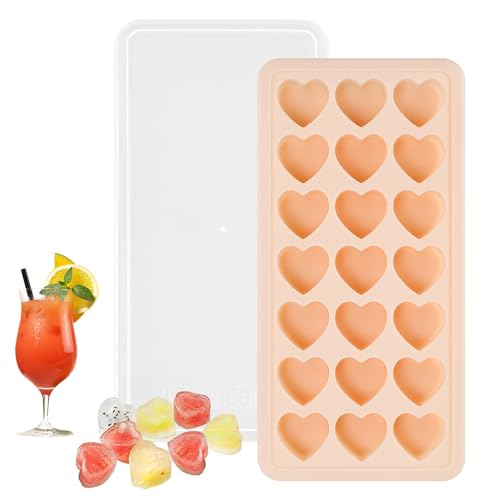 NAROSEBE Herz Eiswürfelform Eiswürfelbehälter Klein Silikon mit Deckel Ice Cube Tray Silicone Silikonform Heart BPA Frei Eiswürfelbereiter Eiswürfel Herzform Silikon für Schokolade, Bier und Whisky von NAROSEBE