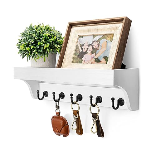 NAROSEBE Schlüsselbrett mit Ablage Schlüsselablage Holz Wand Schlüsselhalter Wandorganizer Schlüsselbrett mit 5 Haken Schlüsselleiste Multifunktionales Schlüsselboard für Flur Schlafzimmer Küche von NAROSEBE