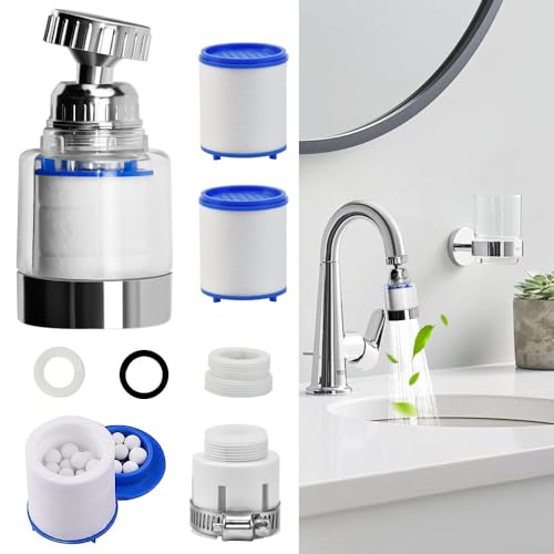 NAROSEBE Wasserfilter Wasserhahnfilter 360° drehbar Wasserfilter Trinkwasser für Wasserhahn Wasserhahnfilter Küche Tap Water Filter mit 3 PP-Baumwollfilterelement Wasserhahn Entkalker Aufsatz von NAROSEBE