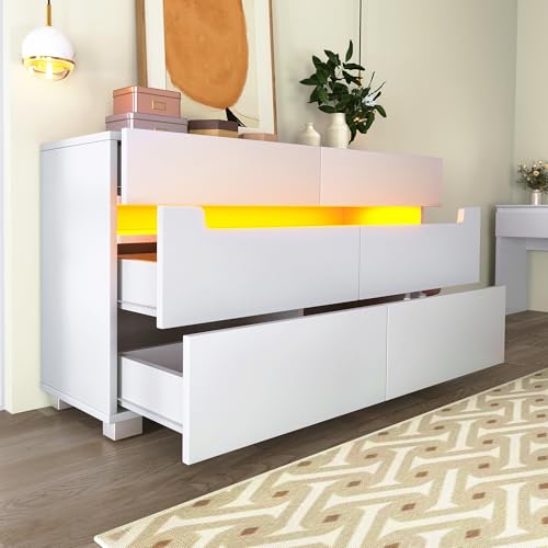 Collection Sideboard Schrank Kommode mit 6 Schubladen, Aufbewahrung mit RGB-LED (App-Steuerung), Sideboard mit ausgeschnittenen Griffen, Kommode mit 6 Schubladen, 71 x 120 x 40 cm von NASERY