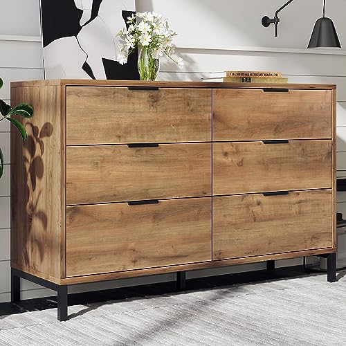 Collection - Sideboard Schrank Wohnzimmer Küchenschrank Sideboard Aufbewahrungsschrank Kommode mit 6 Schubladen Eiche Dunkel von NASERY