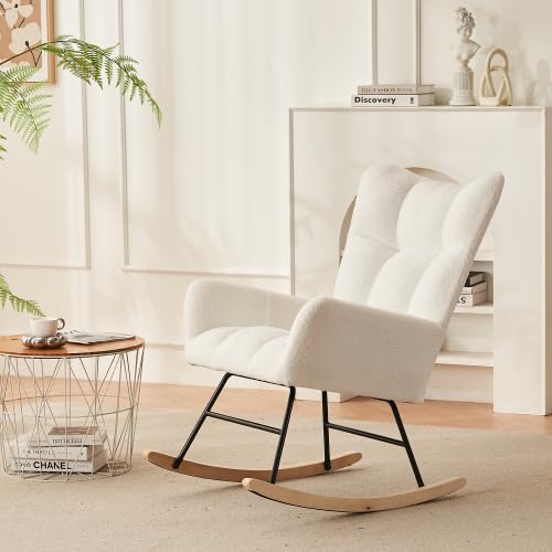 NASERY Relaxsessel Schaukelstuhl mit Armlehnen, Bequeme und einzigartige Stühle geeignet für Wohnzimmer, Schlafzimmer und Innenhöfe, Weiß von NASERY