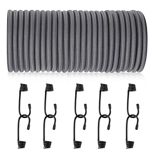 20 m elastisches Sicherheitsseil, Bungee Straps, Elastische Bungee Cords und Befestigungen, Premium Grey 5 mm Shock Cord, Elastisch und Vielseitig, Perfekt für Transport, Fahrrad und Laden von NASHRIO