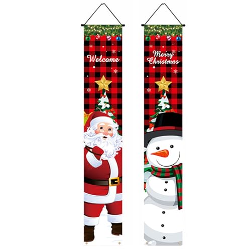 1 Paar Weihnachtsbanner mit Weihnachtsmann- und Schneemann-Türbanner (180 x 30 cm), schwarz-rot kariert, Weihnachtsdekoration für Haus, Garten, Innen- und Außenwand. von NASSMOSSE