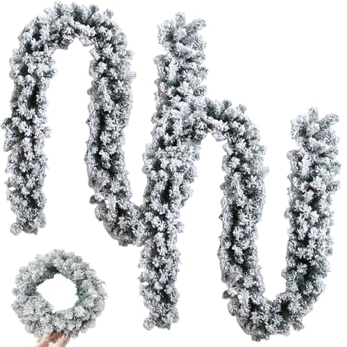 2 Weihnachtsgirlanden aus flexiblem PVC, 2, 7 m, künstliche Schneegirlande, realistisch, DIY-freundlich, für Kaminsims, Haustür, Fenster von NASSMOSSE