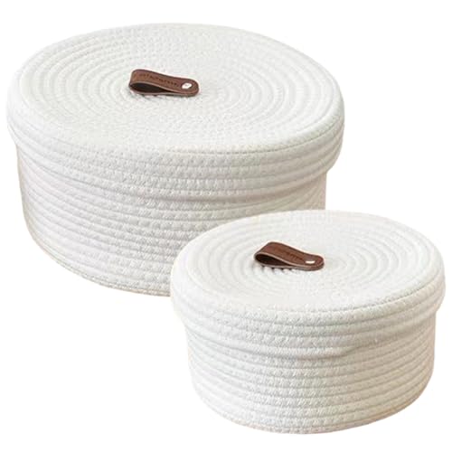 NASSMOSSE 2PCS -Aufbewahrungskorb mit Deckel Kleiner Deckel gewebtes dekoratives runder Baumwollseilkorb Mehrzweck für Regale und Kaffeetische, groß + NASSMOSSE 2PCS -Aufbewahrungskorb mit Deckel Kleiner Deckel gewebtes dekoratives runder Baumwollseilkorb Mehrzweck für Regale und Kaffeetische, groß + von NASSMOSSE