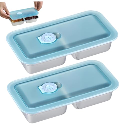 2pcs Edelstahl -Snack Box 7.87x4.13x1.57in 2 Fach -Snackbehälter mit klarem Deckel für Reisen und Camping im Freien von NASSMOSSE